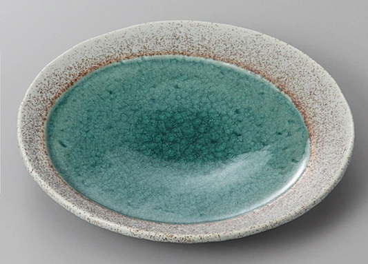Assiette Ronde Vert Turquoise & Blanc Granité 16 cm – Minoyaki Japon