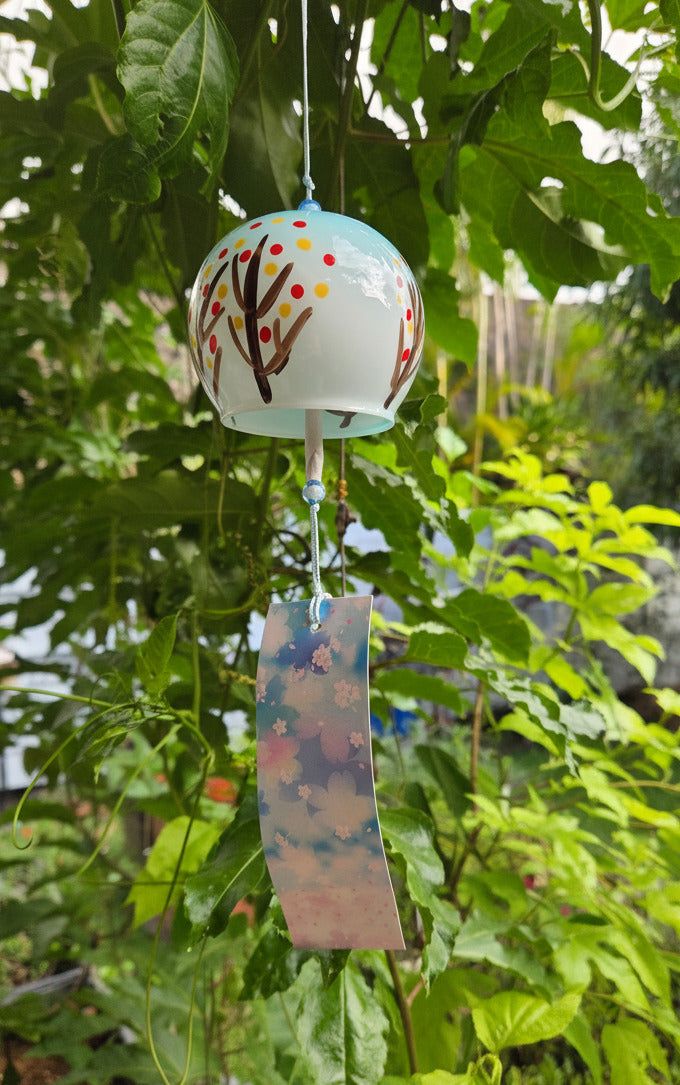 Furin en Verre Peint – Carillon Japonais Motif Arbre des Saisons