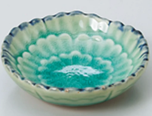 Mini Assiette Chrysanthème Turquoise – Céramique Minoyaki – Japon