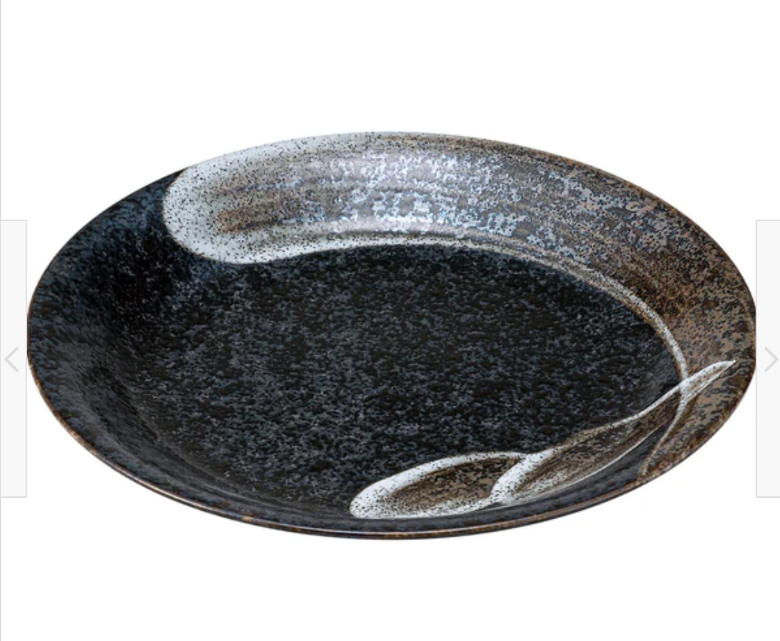 Grande Assiette Arabesque Noire – Trait de Pinceau – Minoyaki Japon