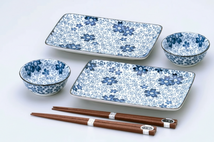Coffret assortiment Service pour 2 - Sakura Bleue - Minoyaki Japon