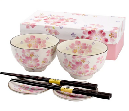 Coffret Duo Sakura — 2 Bols, 2 Mini Assiettes & Baguettes