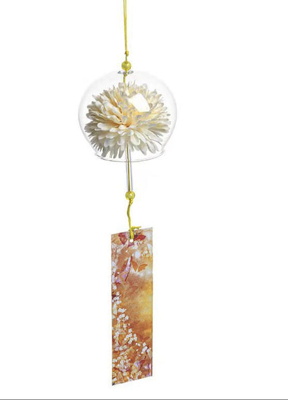 Furin en Verre – Carillon Japonais Fleur Blanche & Or