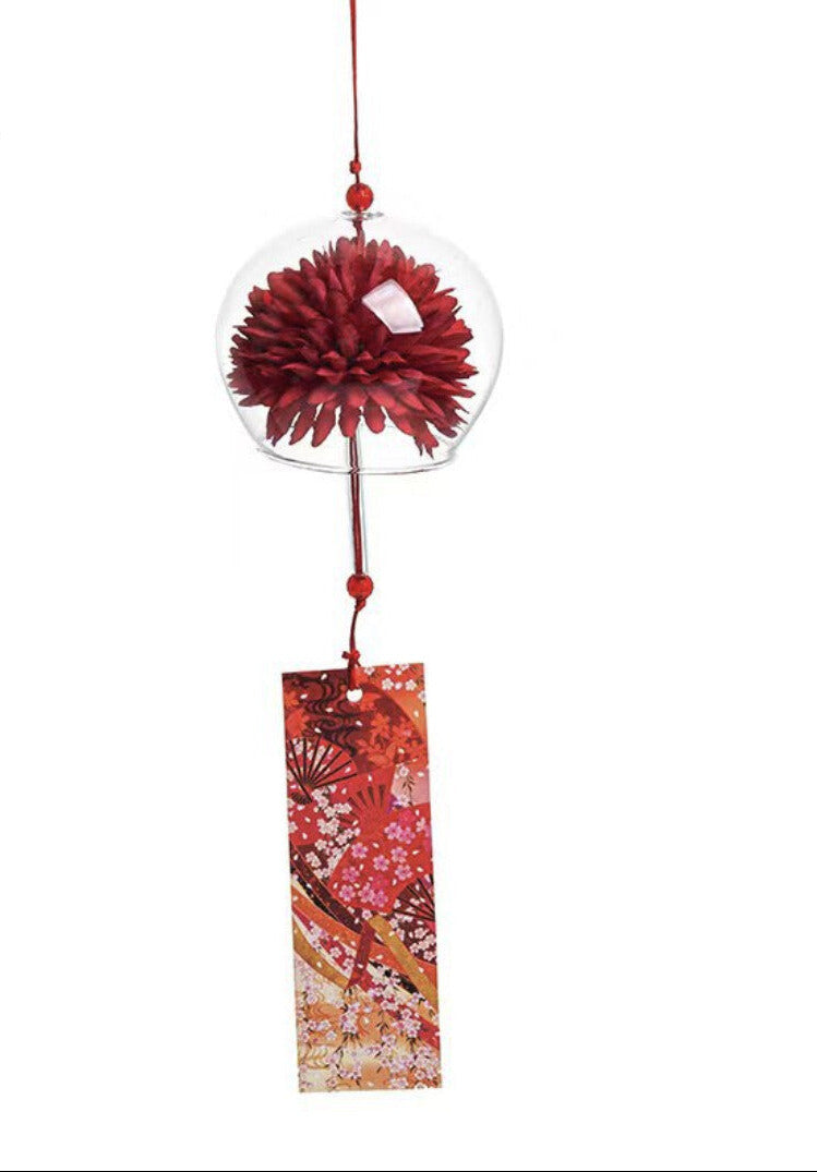 Furin en Verre – Carillon Japonais Fleur Rouge