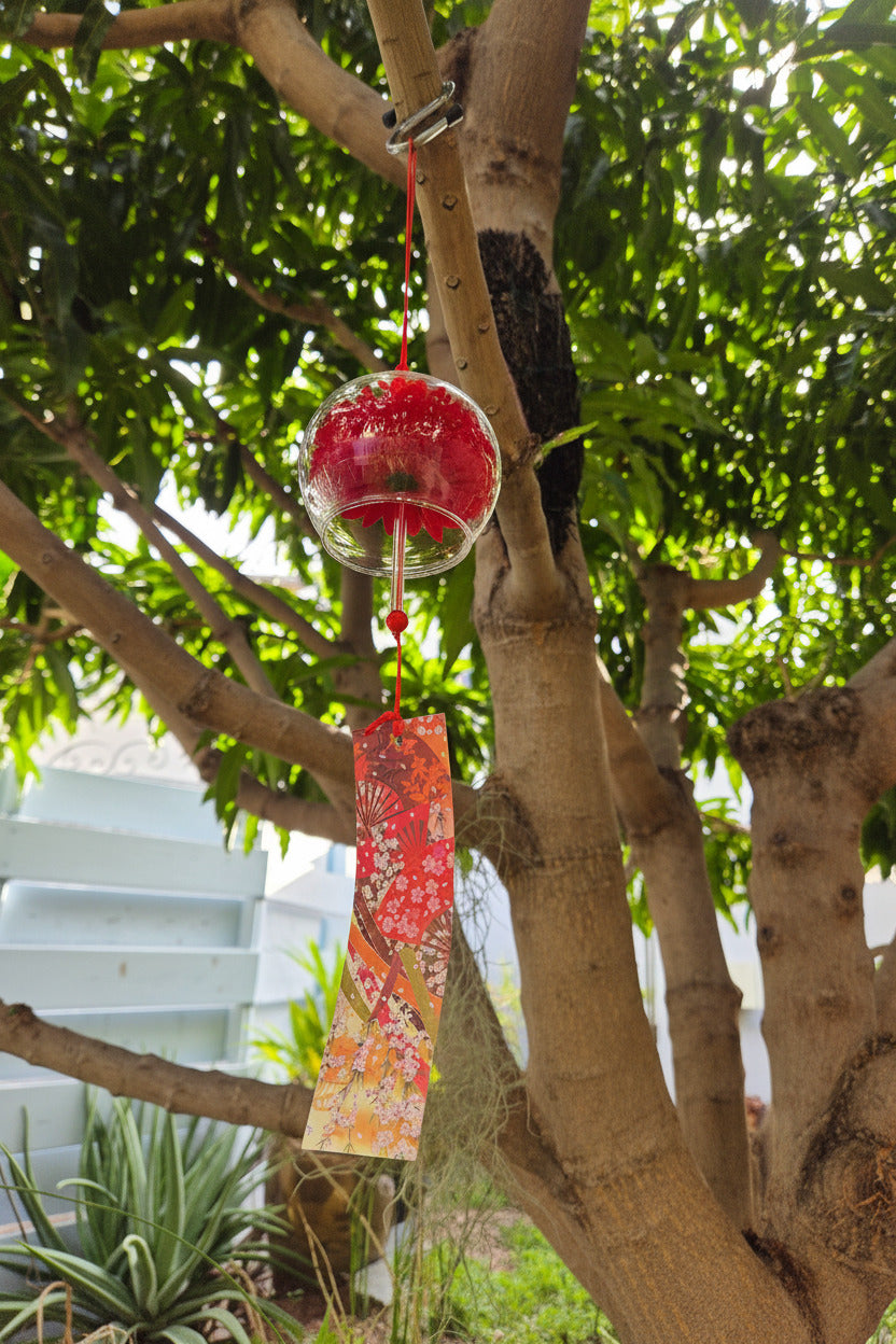 Furin en Verre – Carillon Japonais Fleur Rouge