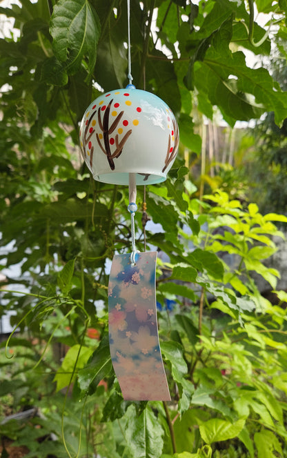 Furin en Verre Peint – Carillon Japonais Motif Arbre des Saisons