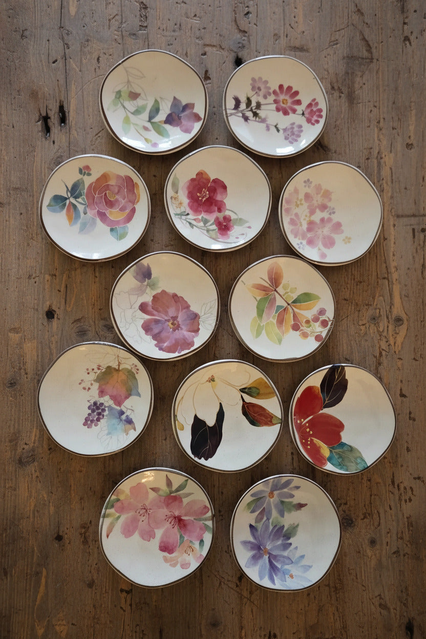 Coffret 12 Mini Assiettes Mamezara — Les saisons — Minoyaki Made in Japan 🌸