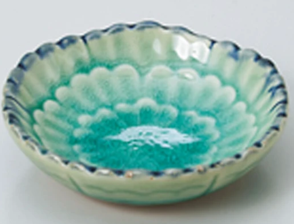 Mini Assiette Chrysanthème Turquoise – Céramique Minoyaki – Japon