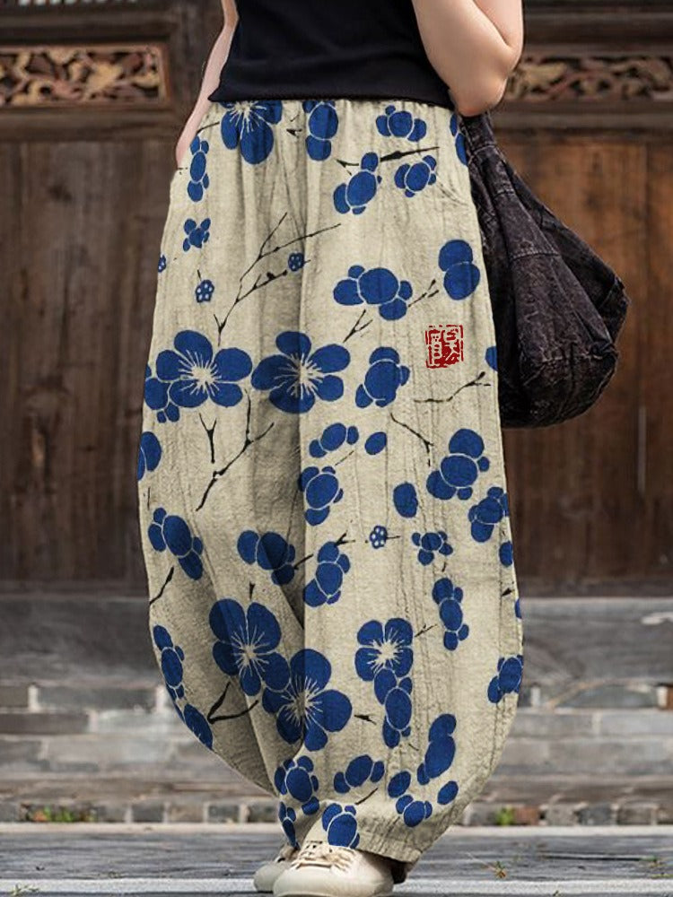 Pantalon large - Fleur bleue