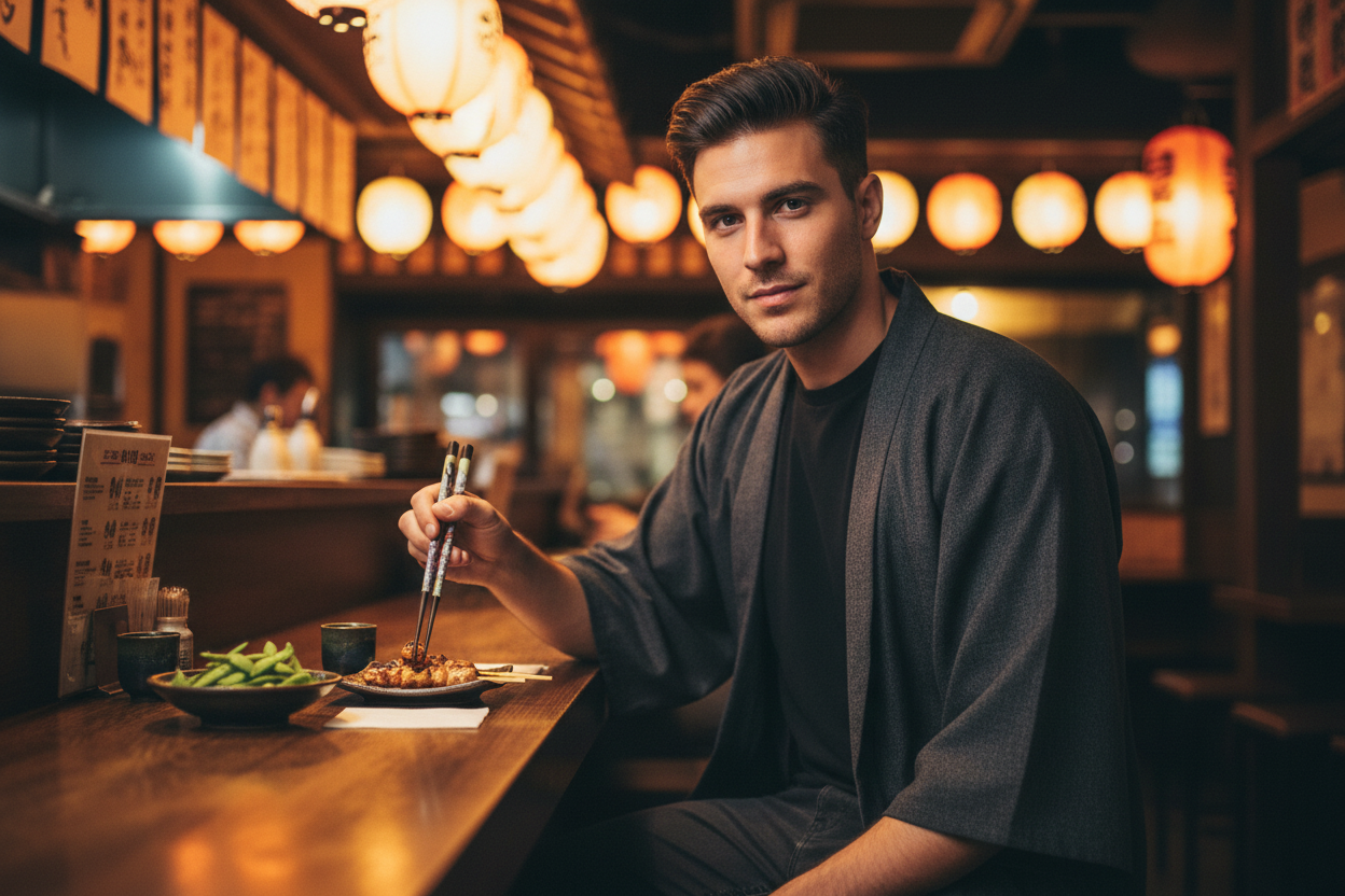 Baguettes guerrier - homme en haori dans izakaya