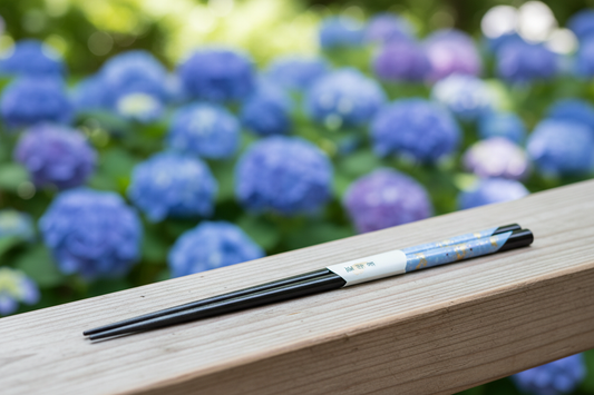 Baguettes hortensia bleu - jardin ajisai en fleur