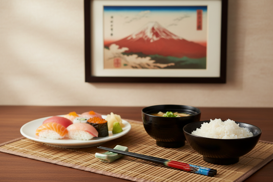 Baguettes Mont Fuji - repas japonais avec estampe