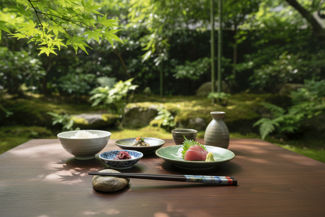 Baguettes paysage - jardin japonais verdoyant