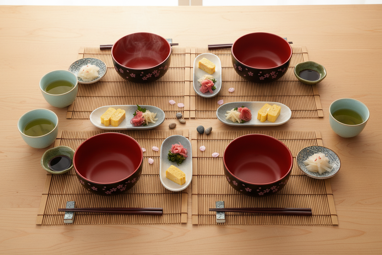 Bols sakura noir rouge - table pour plusieurs convives