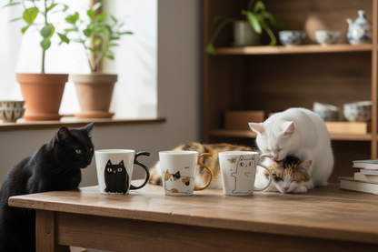 Café japonais avec mug Mike, Kuro, Shiro et leurs chats