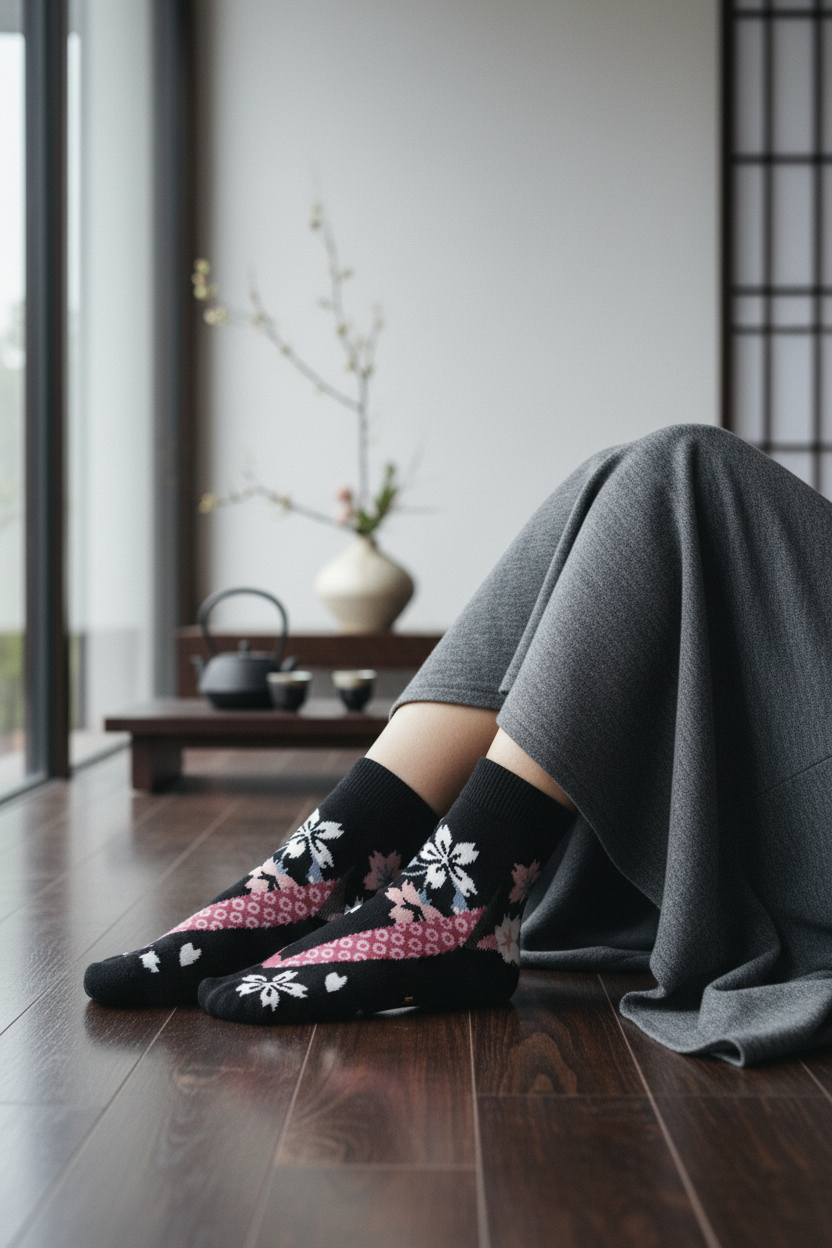 Chaussettes tabi Fleurs Noires - Lifestyle élégant
