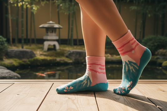 Chaussettes tabi Mont Fuji dans un jardin zen