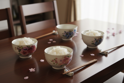 Coffret 5 Bols Floraux — mise en scène table japonaise