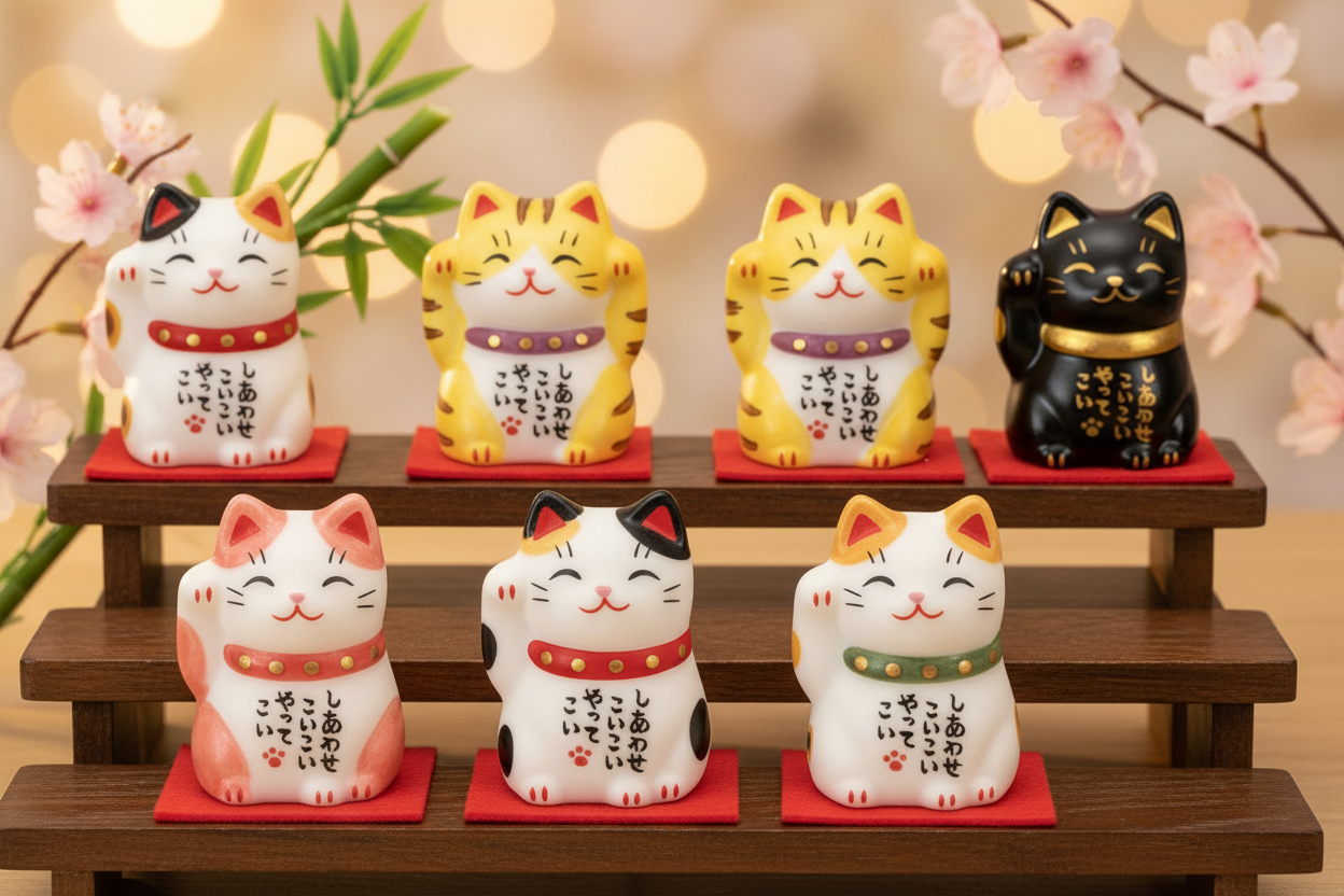 Collection complète mini maneki-neko Yakushigama - ambiance japonaise