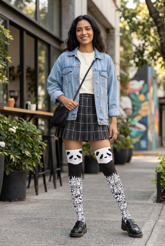 Femme mexicano-américaine portant les bas Panda dans une ambiance urbaine