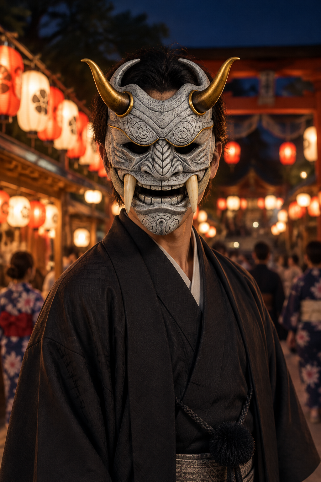 Masque Oni porté lors d’un festival nocturne au Japon