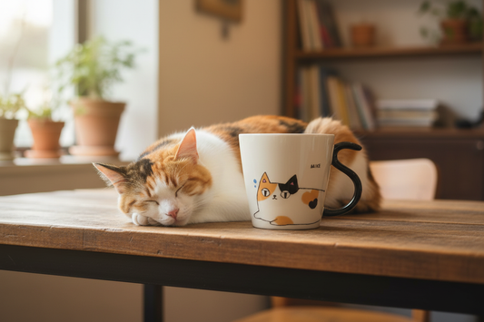 Mug Mike dans un café avec un chat qui dort