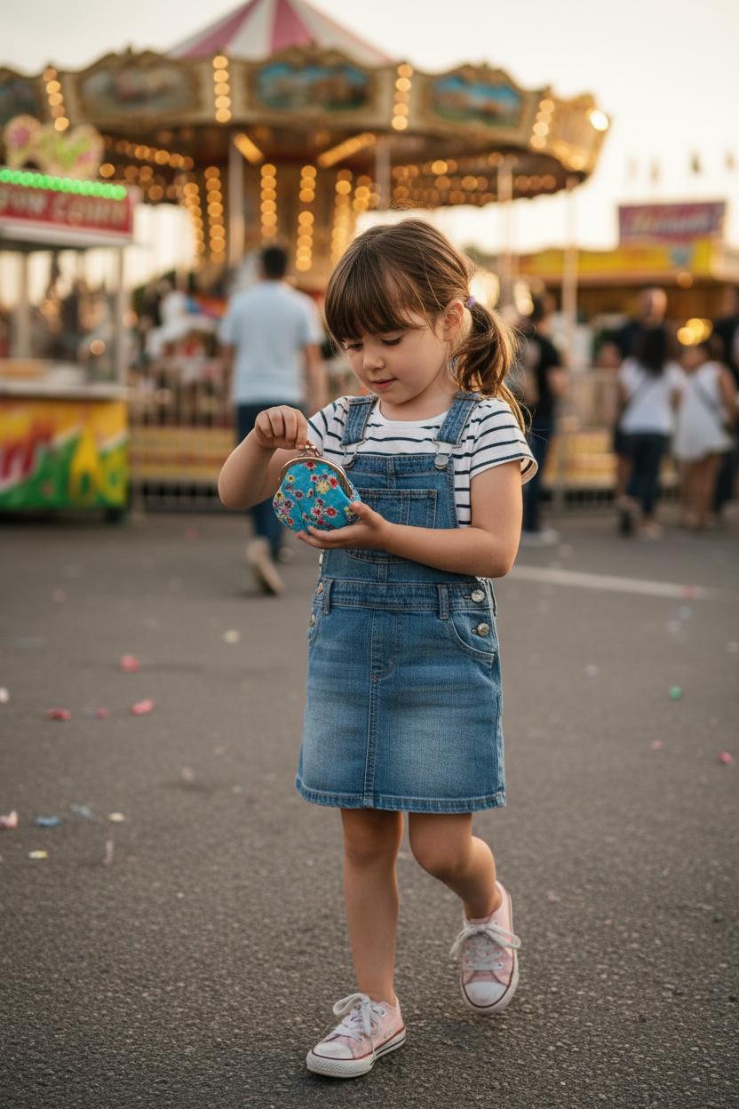 Petite fille avec pochette Gamaguchi - moment naturel