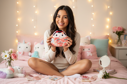 Pochette Kokeshi - Jeune femme souriante chambre girly