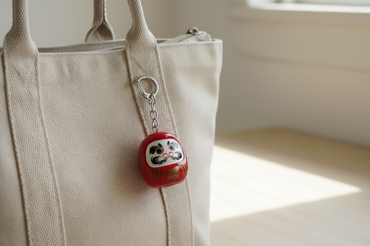 Porte-clés Daruma rouge sur sac
