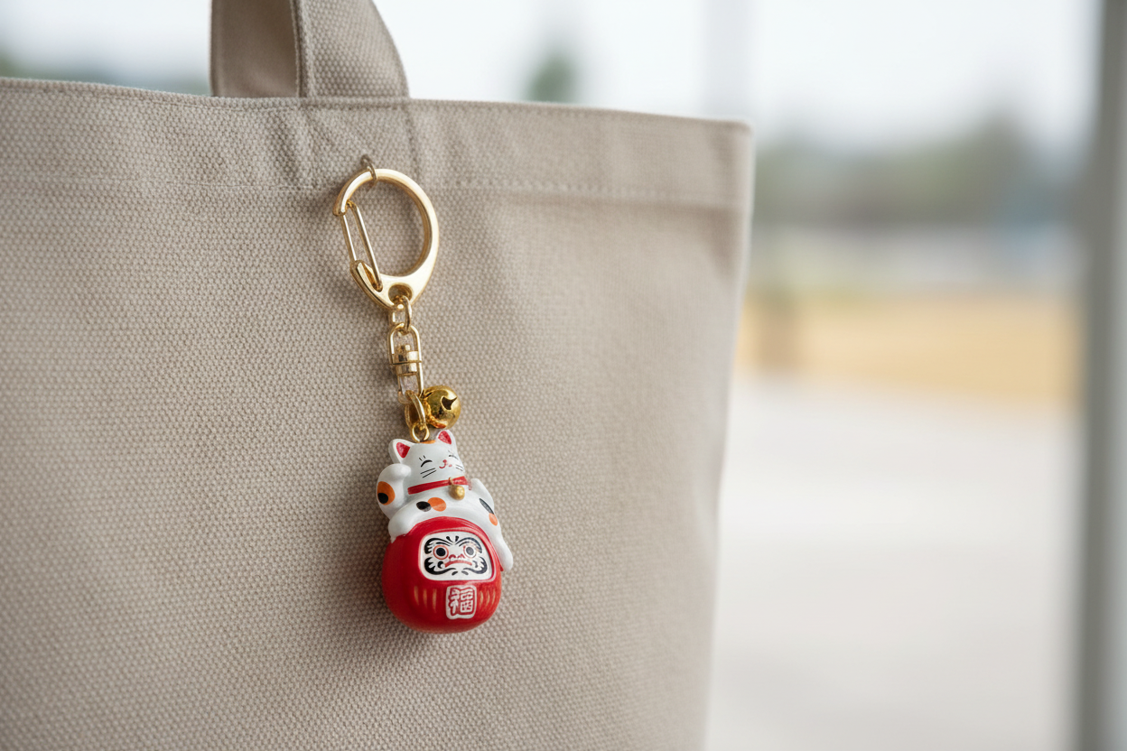 Porte-clés Maneki-neko Daruma sur sac
