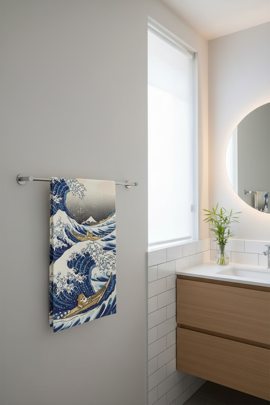 Tenugui Hokusai dans salle de bain